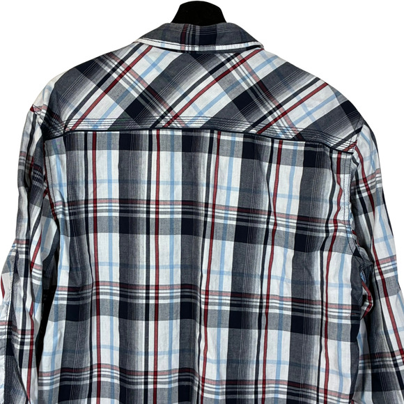 Pearl Snap Shirt Various Artists Blue Red White Plaid L Men Seam Long Sleeve - Picture 9 of 14